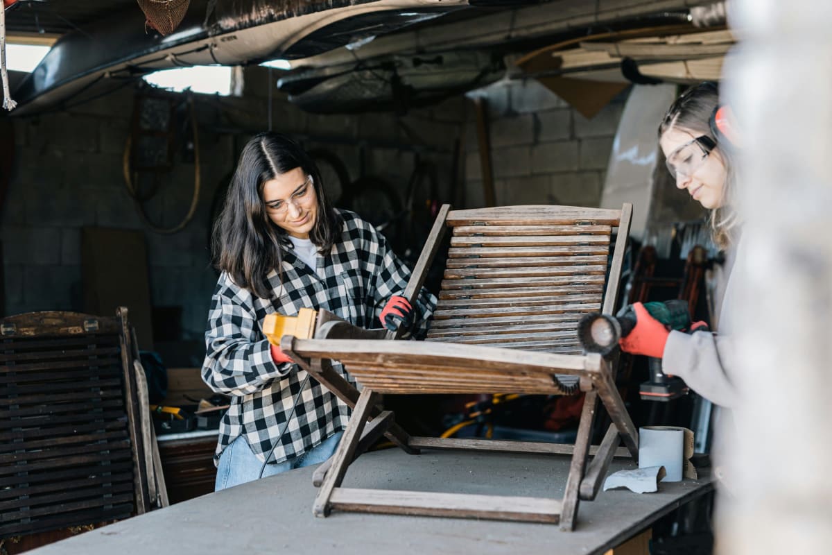 Refinishing an old wood chair in the garage