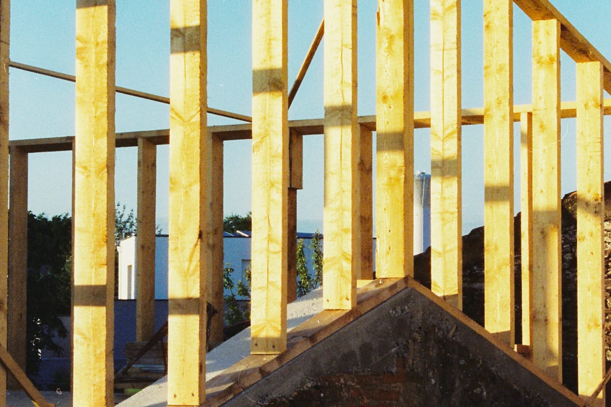 Wall studs framing a new home