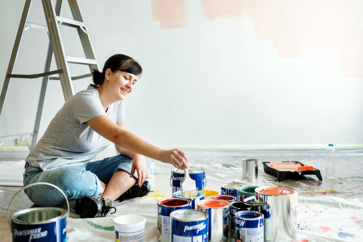 Picking paint colors on a drop cloth