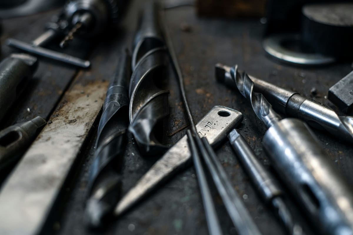 Drill bits on a workbench