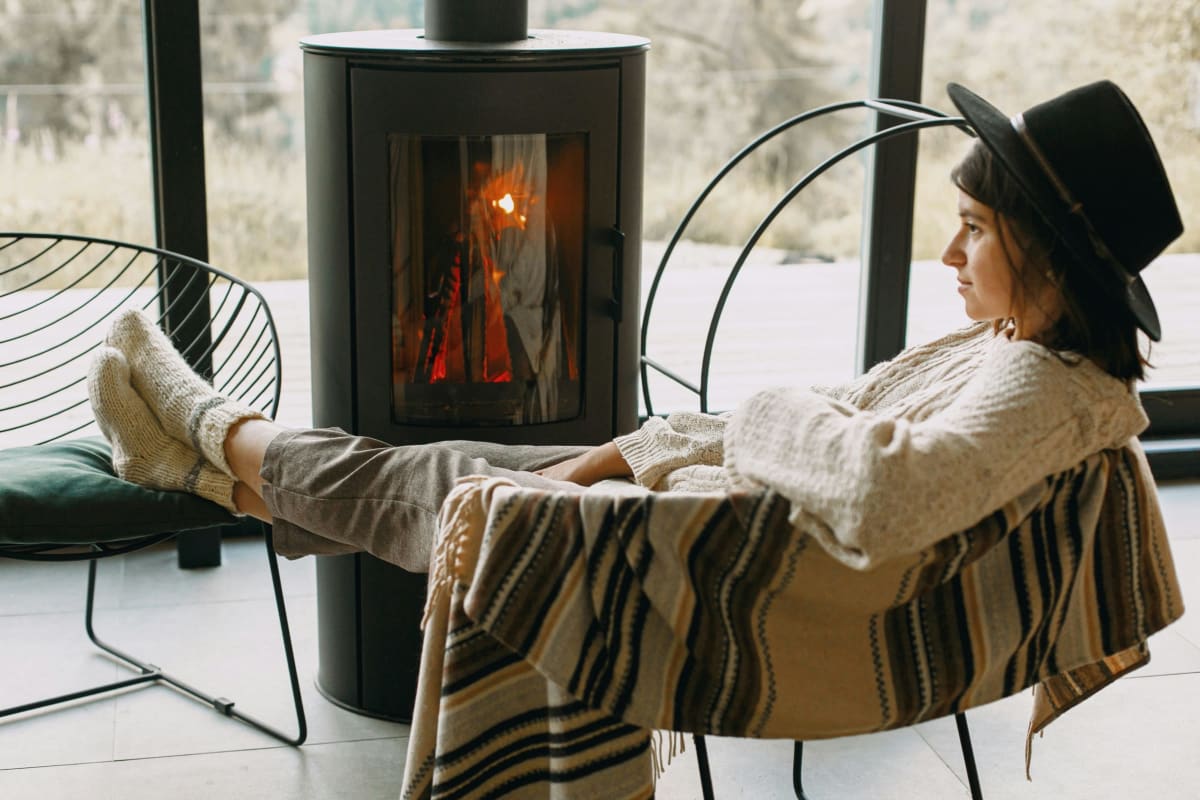 Relaxing by a warm stove
