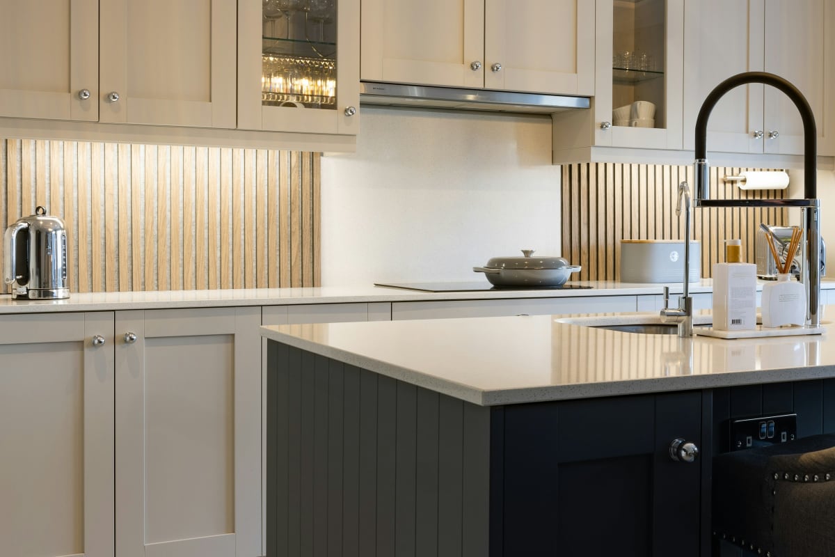 Shaker cabinets with a dark island