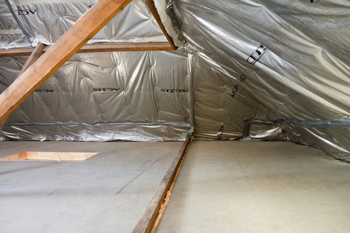 Foil-lined attic under the rafters