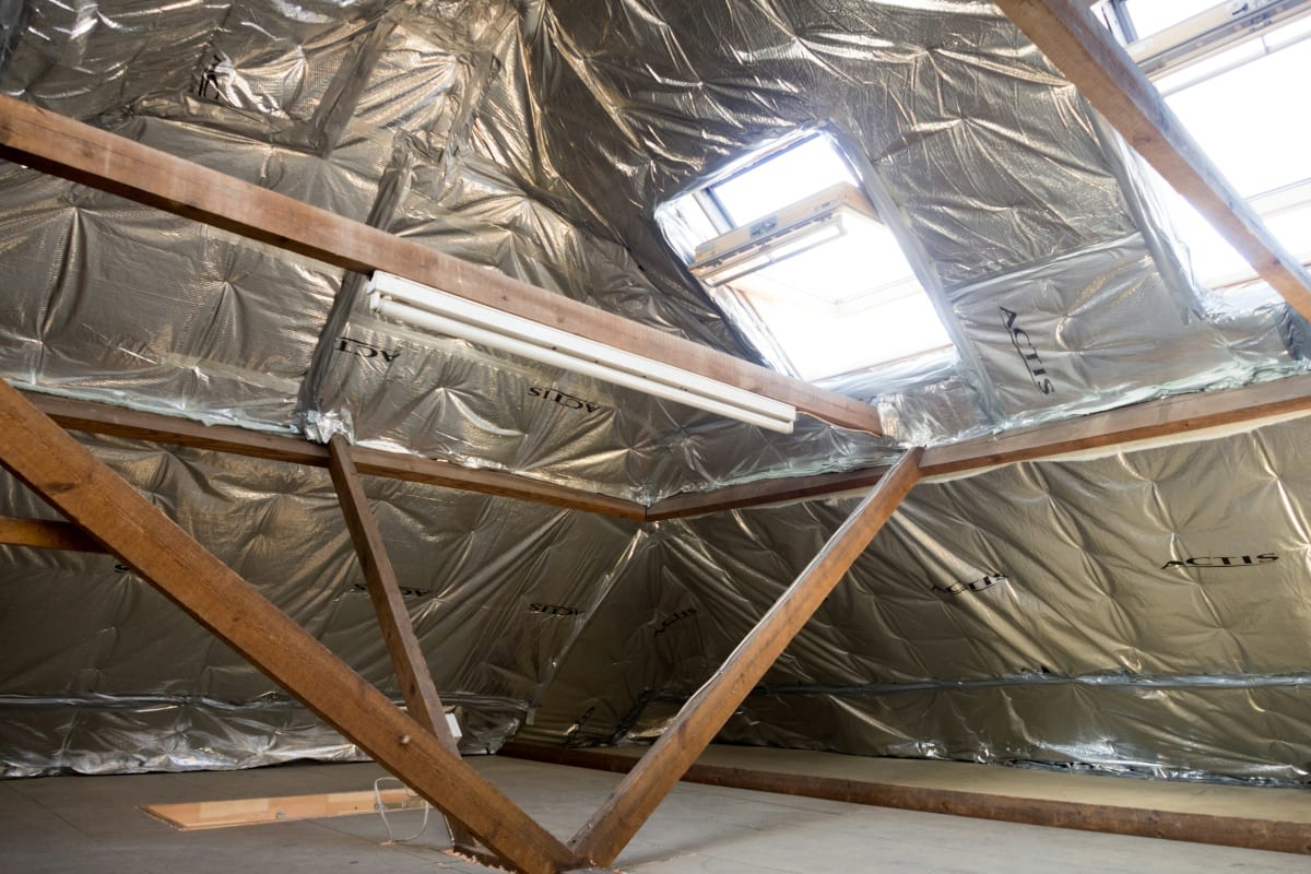 Attic lined with reflective foil insulation