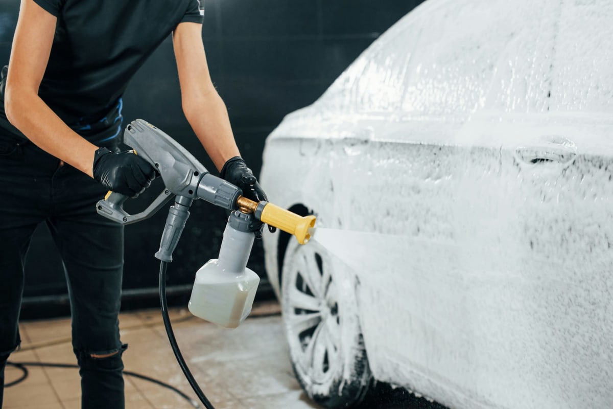 Foaming down a car before a wash