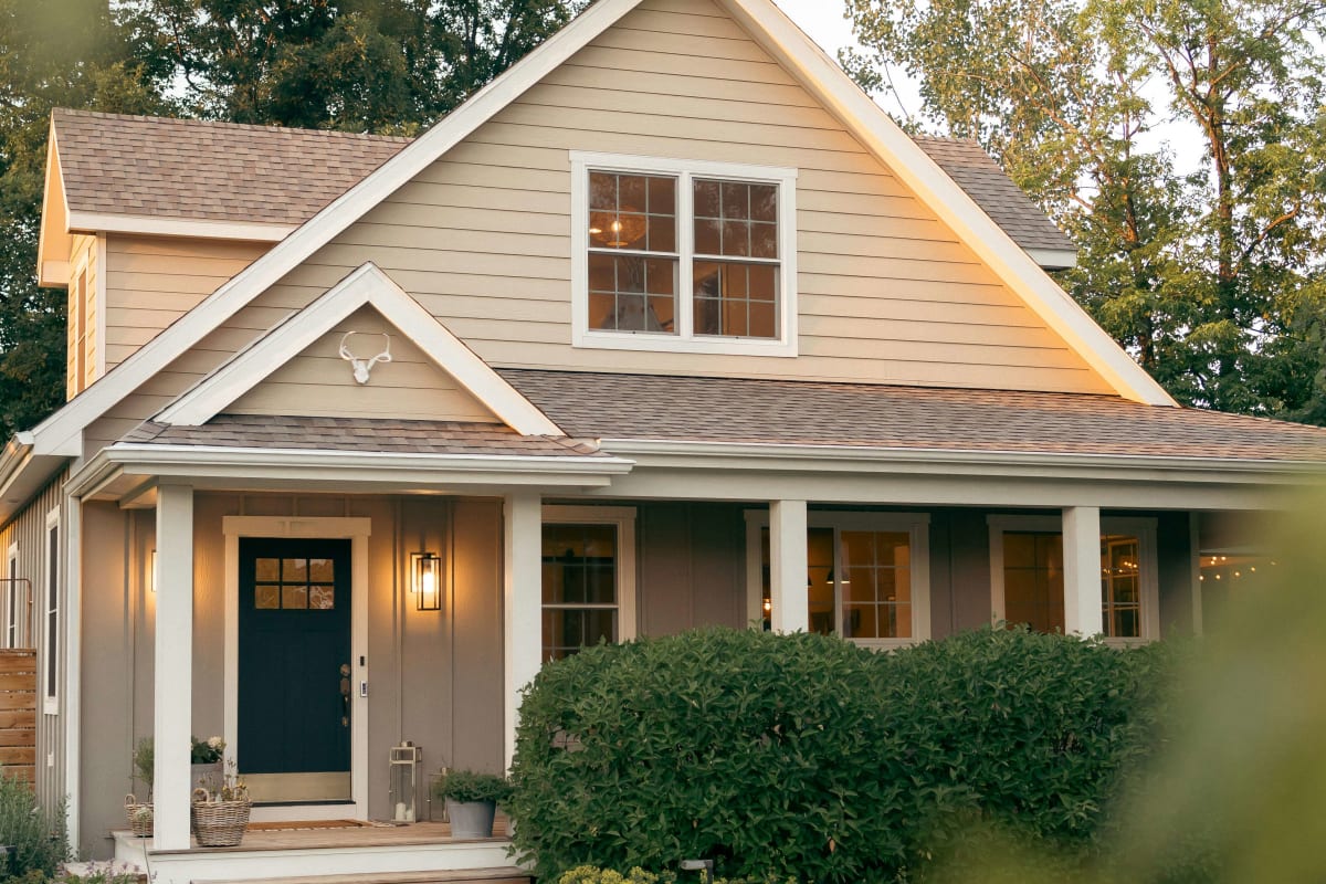 Craftsman home with fresh tan paint