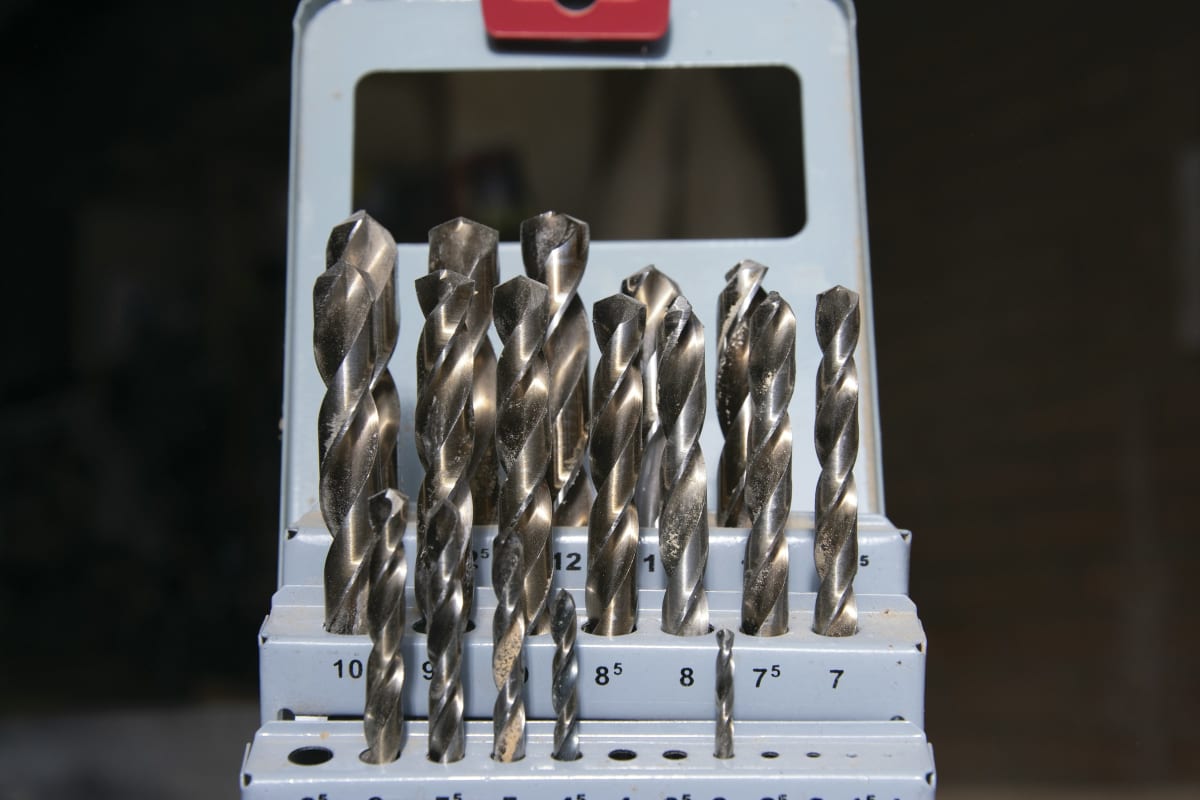 Set of drill bits in a case