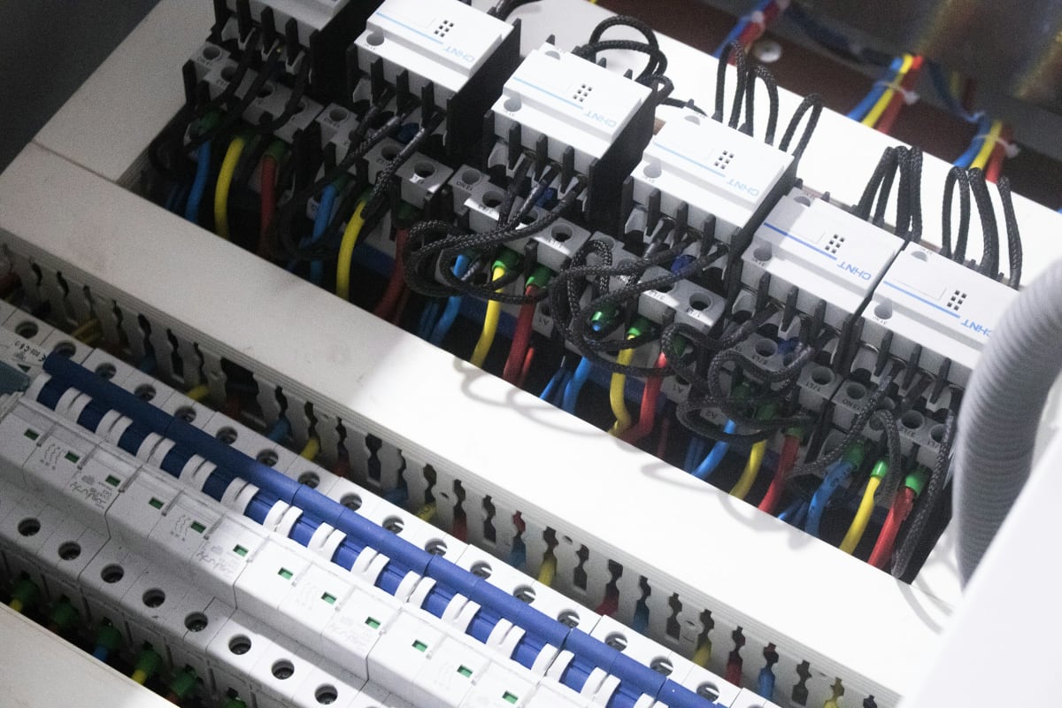Breakers and wiring in a load center