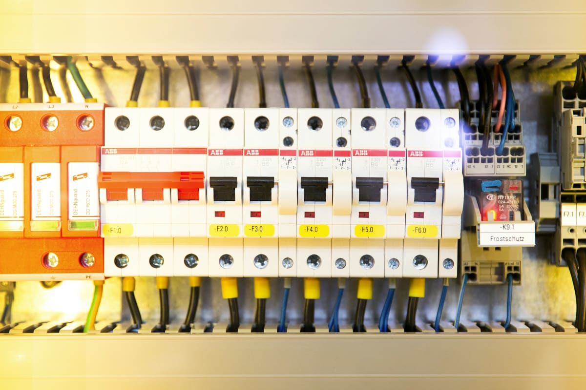 Row of breakers in a panel