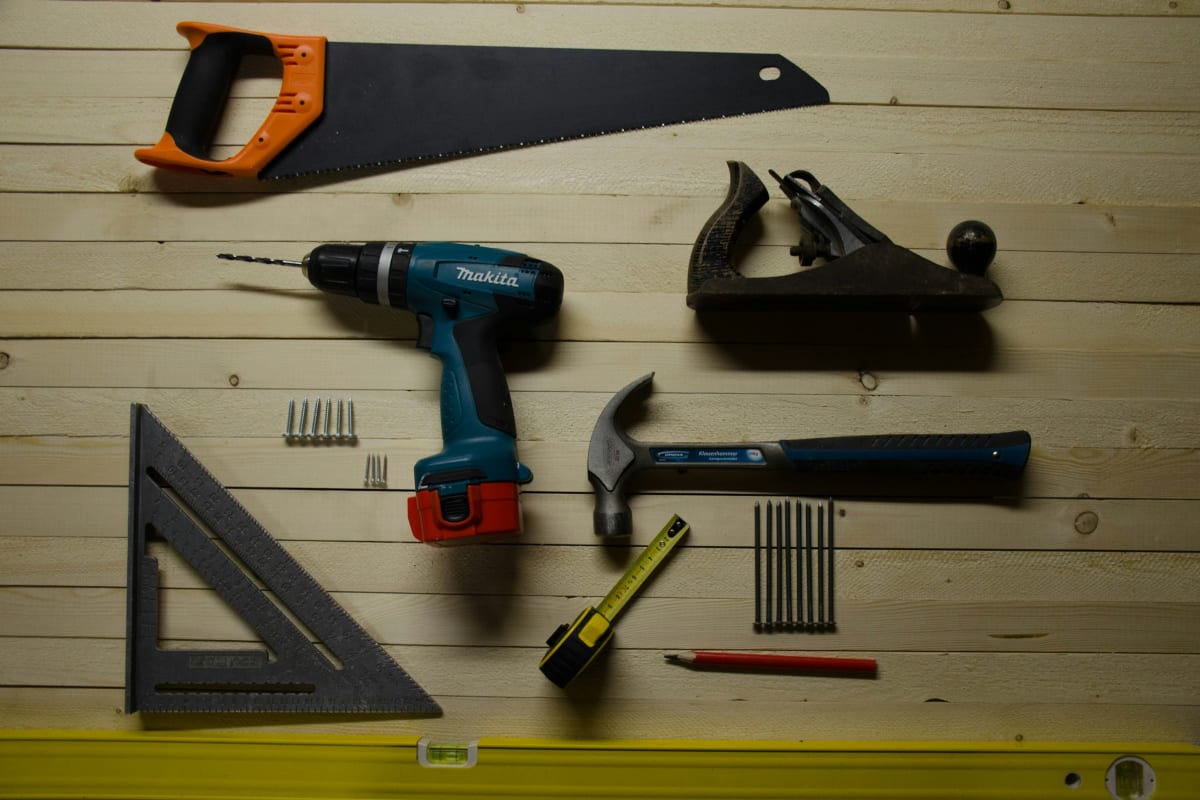 Tools hung on a shop wall