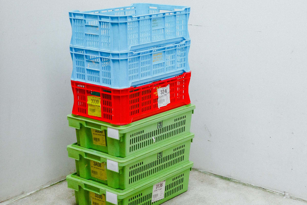Stacked colorful crates