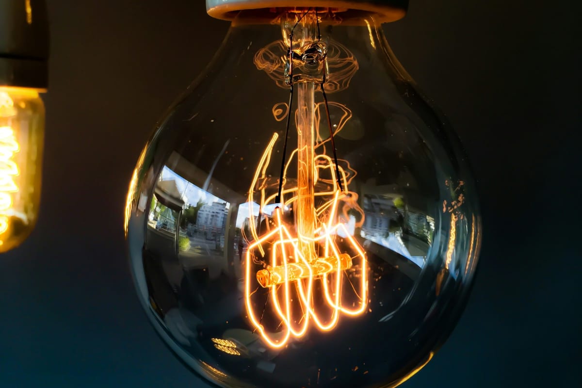 Close-up of a glowing filament bulb