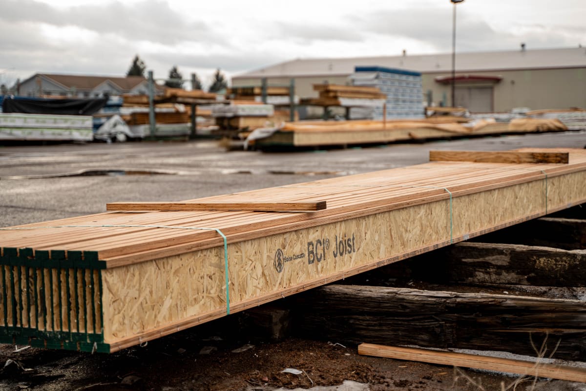 Boise Cascade BCI engineered wood joists stacked in the WBC lumber yard