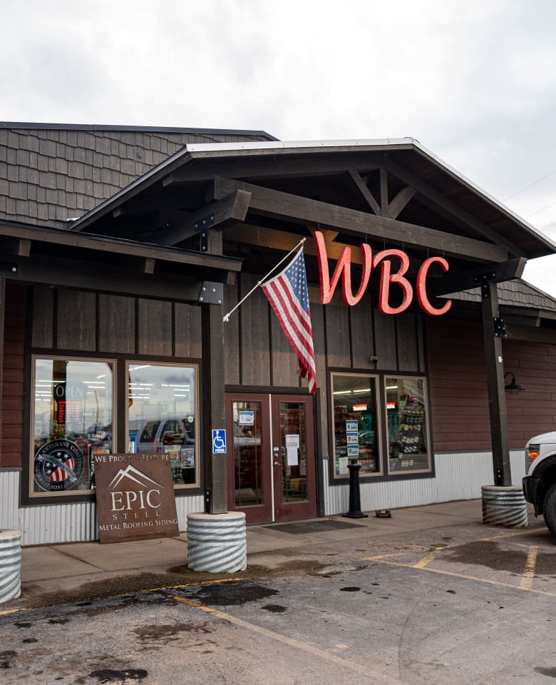 WBC Ronan store entrance with American flag and WBC lettering