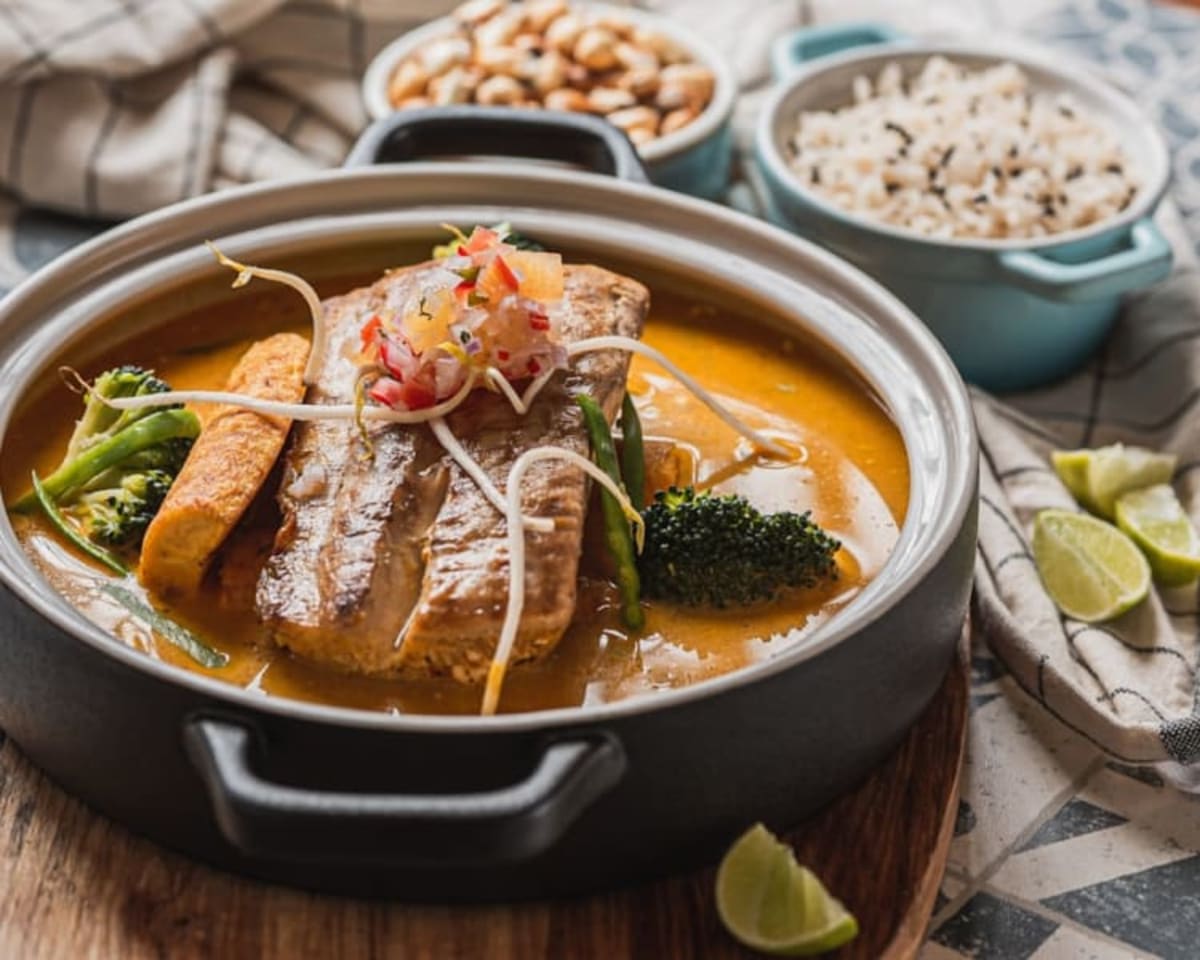 Turmeric and Ginger Salmon Curry with Brown Rice