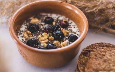 Cinnamon and Walnut Greek Yogurt Bowl with Flaxseed & Berries