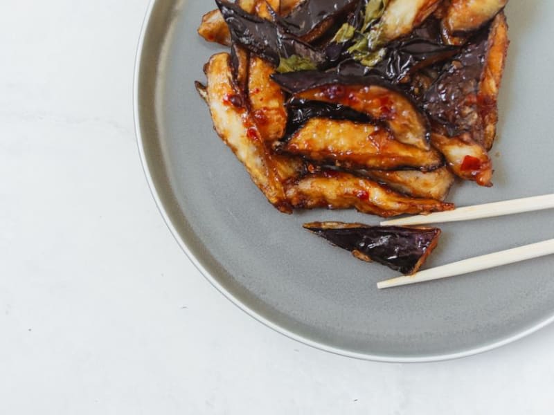Asian-Style Aubergine Stir-Fry with Peppers & Celery