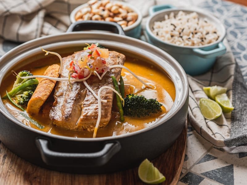 Turmeric and Ginger Salmon Curry with Brown Rice