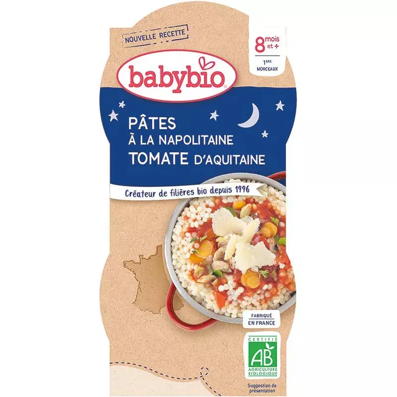 Babybio Bonne Nuit Pâtes Napolitaine 2 x 200 g dès 8 mois