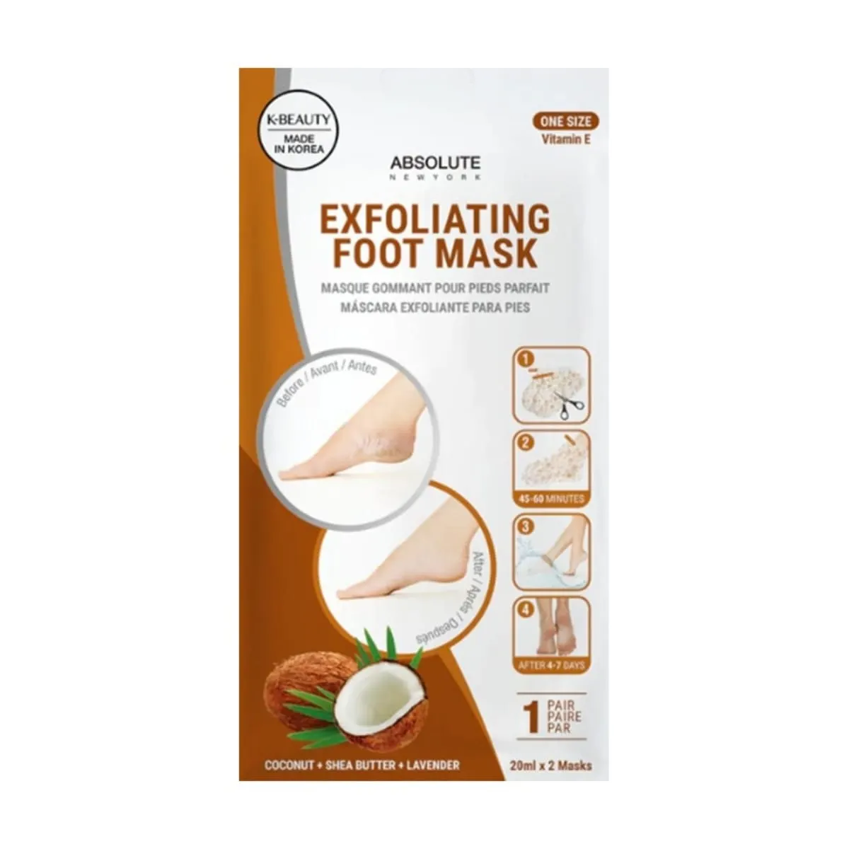 Absolute New York Exfoliating Foot Mask قناع مقشر للقدمين Coconut Shea Butter Lavender