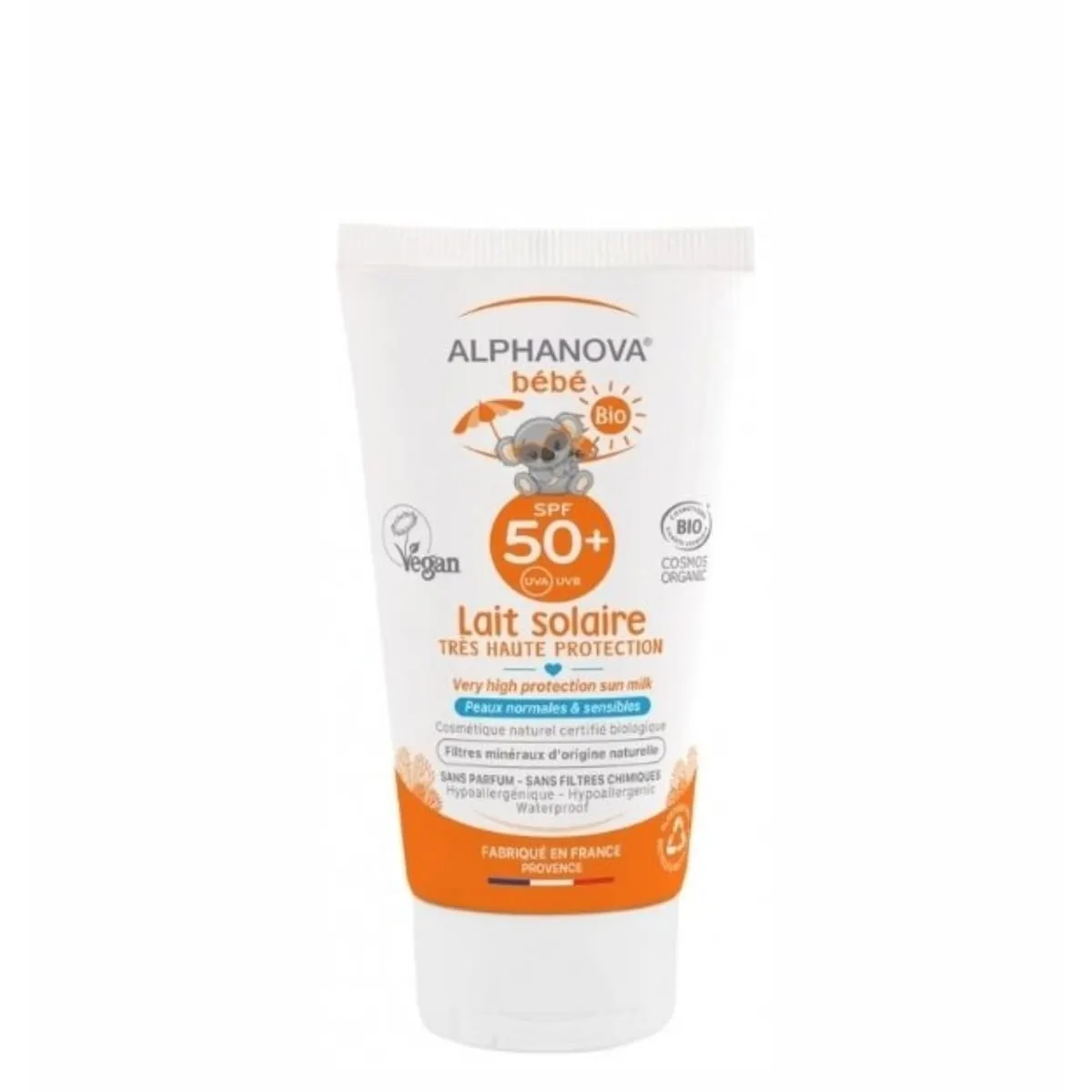 Alphanova lait solaire bébé certifiée bio SPF 50+ hypoallergénique