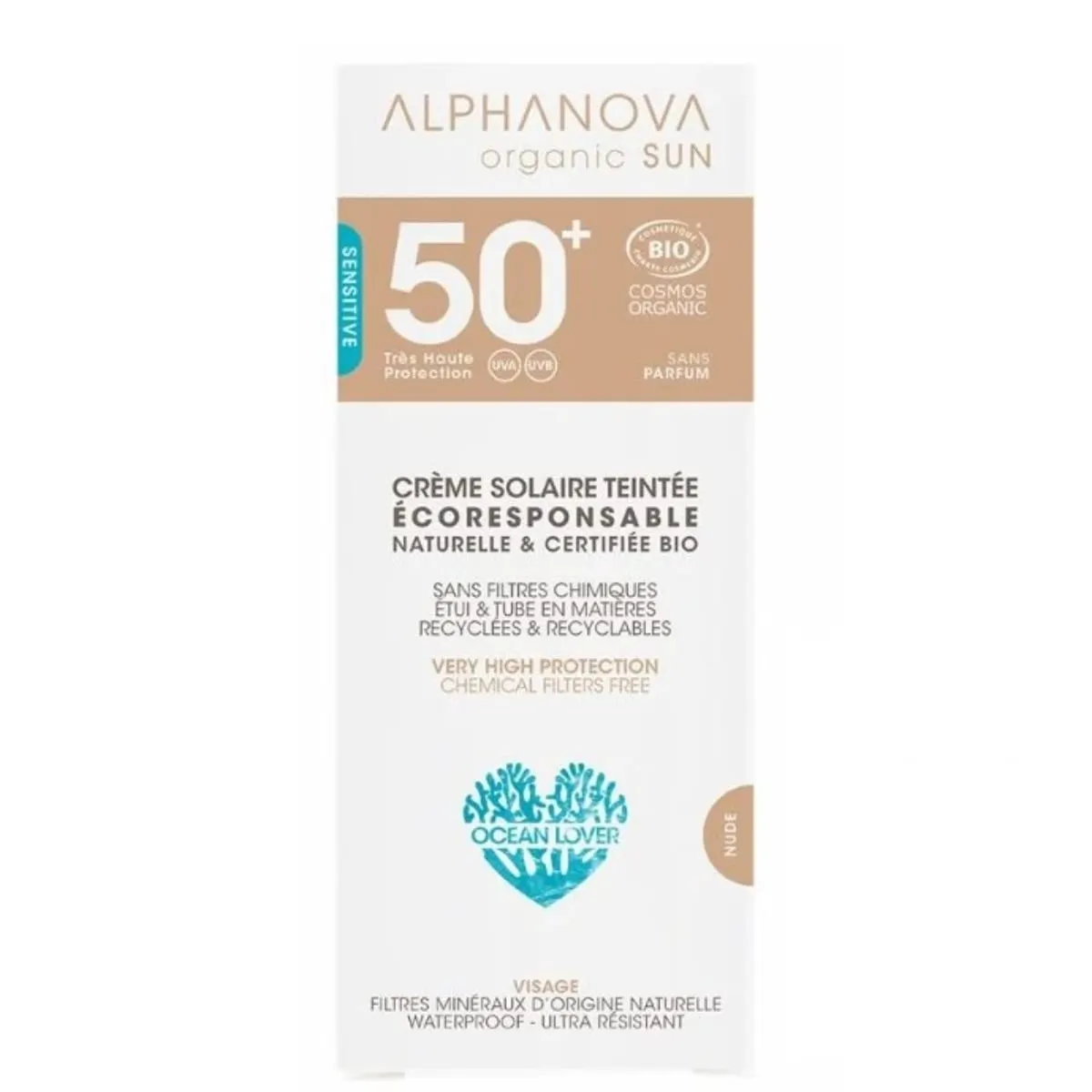 ALPHANOVA ORGANIC SUN SPF 50+ CREME SOLAIRE TEINTEE NUDE 50 G
