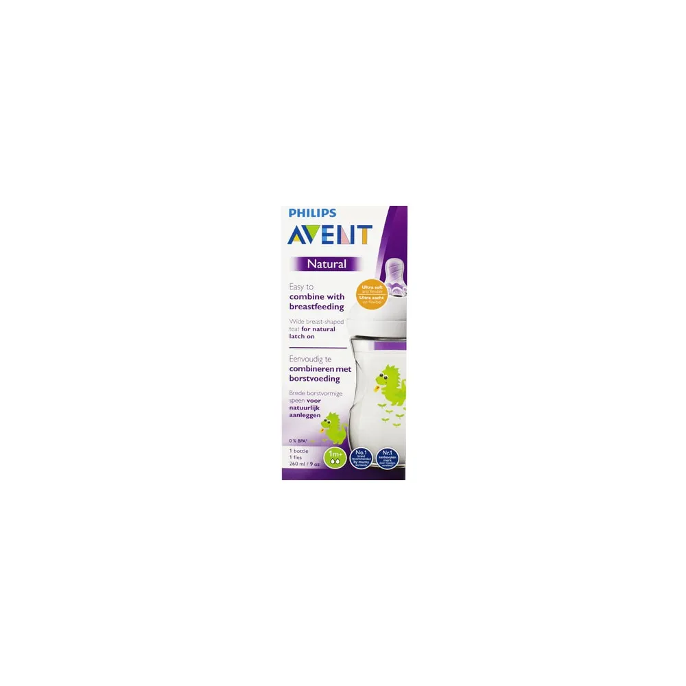 Avent SCF070/24 Biberon Natural débit lent dès 1 mois Dragon 260 ml