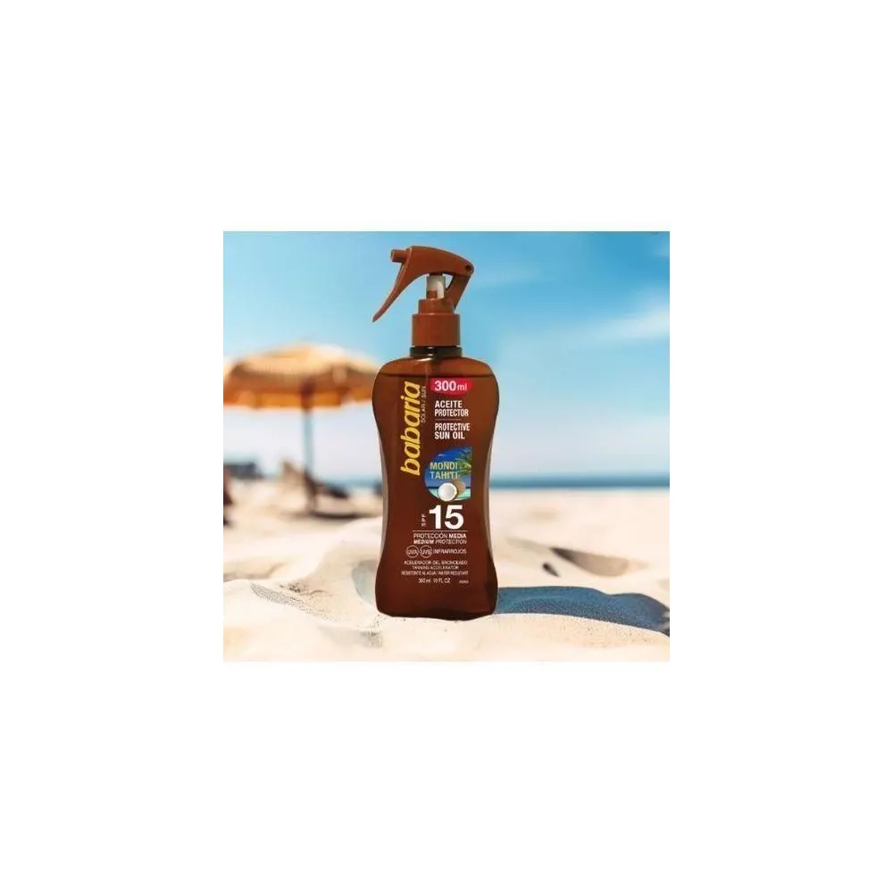 Babaria سبراي زيت شمسي واقٍ بزيت المونوي من تاهيتي SPF 15 - 300 مل