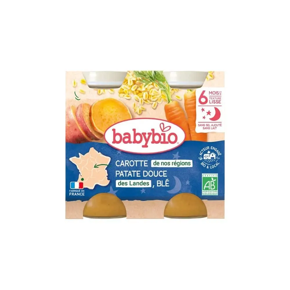BabyBio Petits Pots للأطفال جزر بطاطا حلوة قمح