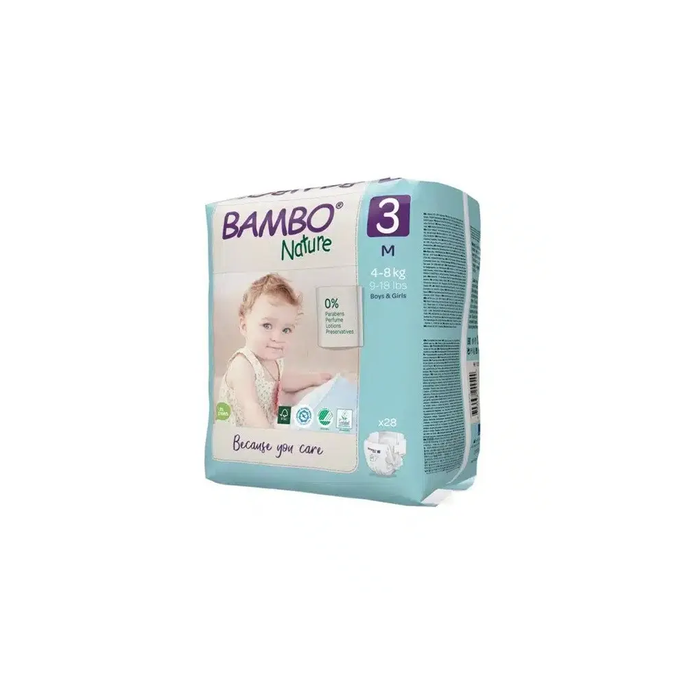 Bambo Nature 3 Couches Taille M (4-8kg) 52 Couches x2 + WaterWipes Lingettes Bébé 60 Pièces x2