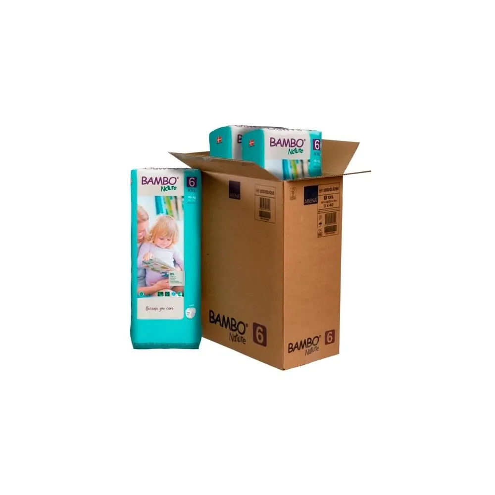 Bambo Nature 6 Couches Taille XXL (+16kg) 40 Couches x2 + WaterWipes Lingettes Bébé 60 Pièces x2