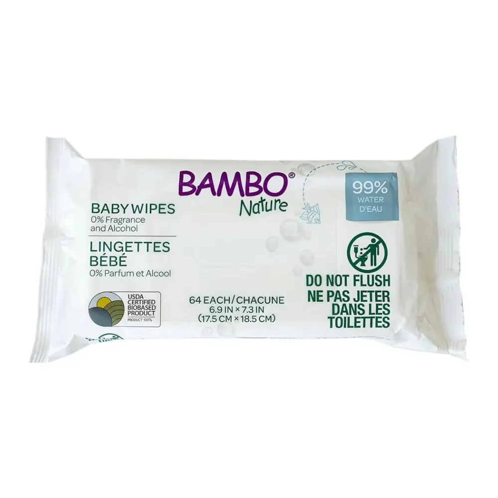 Pack Bambo Nature Lingettes 99% d’Eau 64 Pièces 3 = 1 Offerte