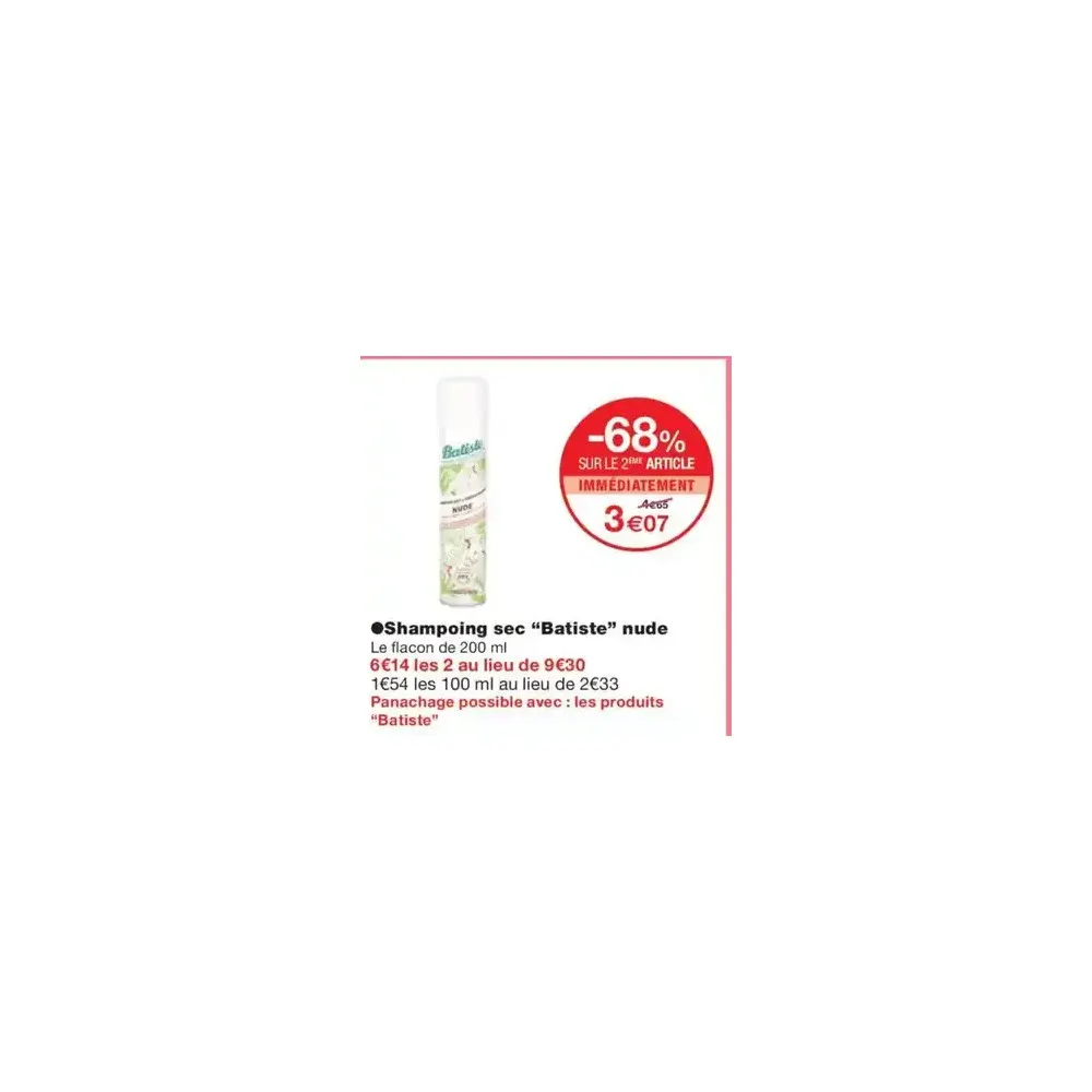BATISTE SHAMPOOING SEC NUDE 200 ML = 1 OFFERT
