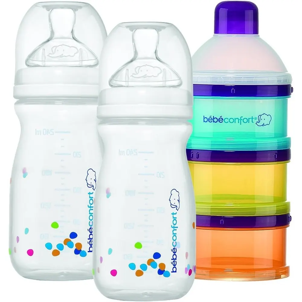 Bébé Confort Biberon 240 ml avec anses + tétine T2 débit rapide