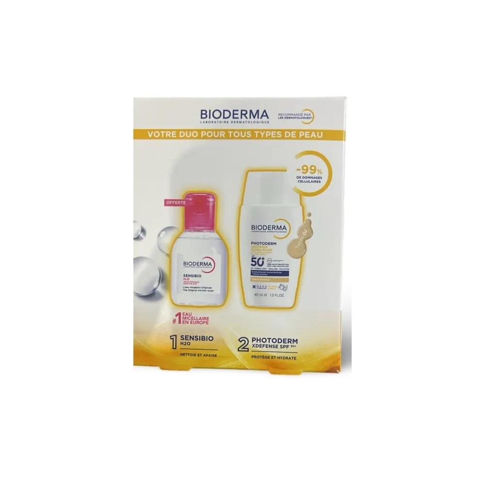 Bioderma Photoderm XDefense لون 02 SPF50+ + Sébium Mat Control 30 مل = Sensibio H2O 100 مل هدية + حقيبة قماشية هدية