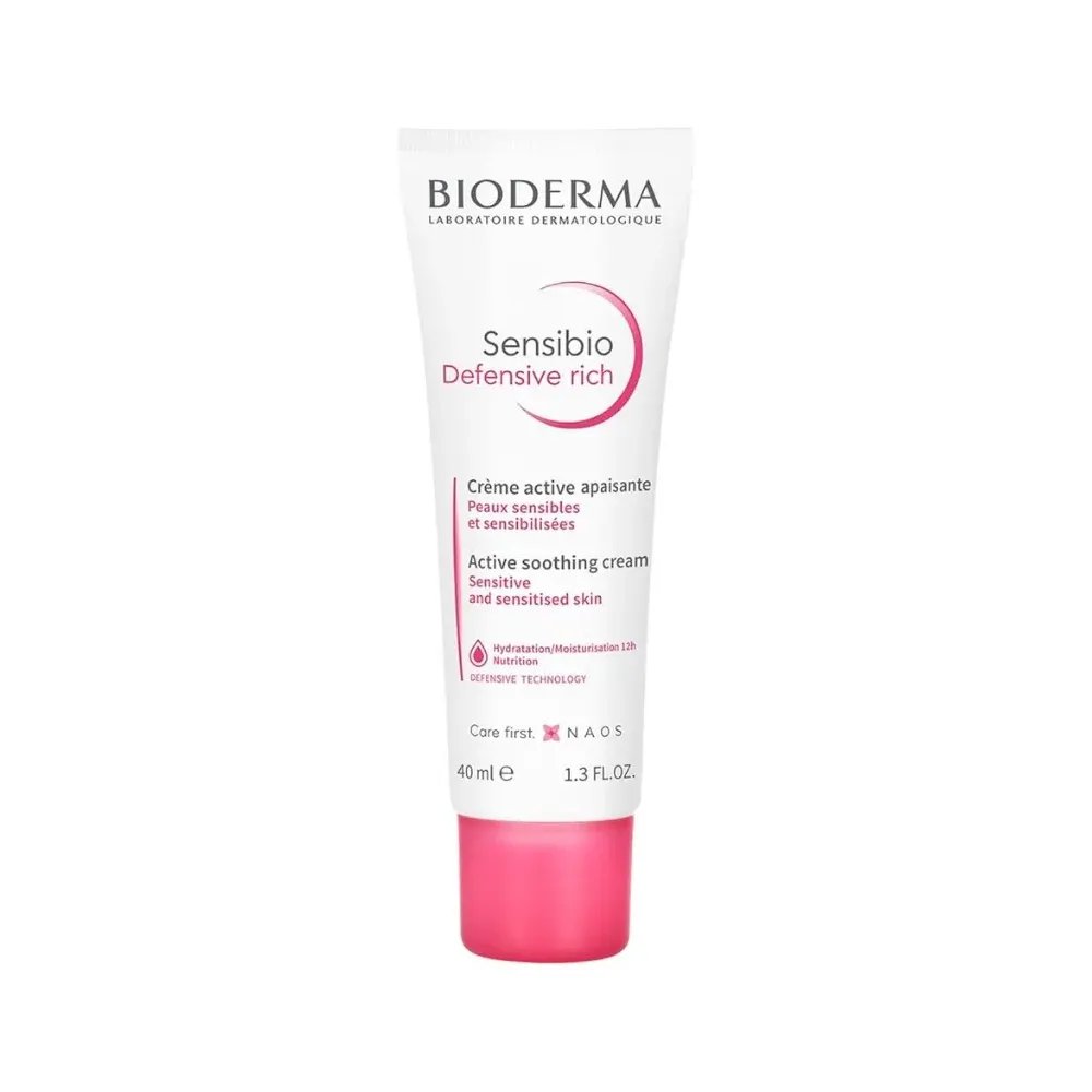 Bioderma Sensibio Défensive Riche كريم نشط مهدئ 40 مل + Bioderma Sensibio H2O - 500 مل == Photoderm كريم SPF50+ ملون فاتح 40 مل + حقيبة هدية
