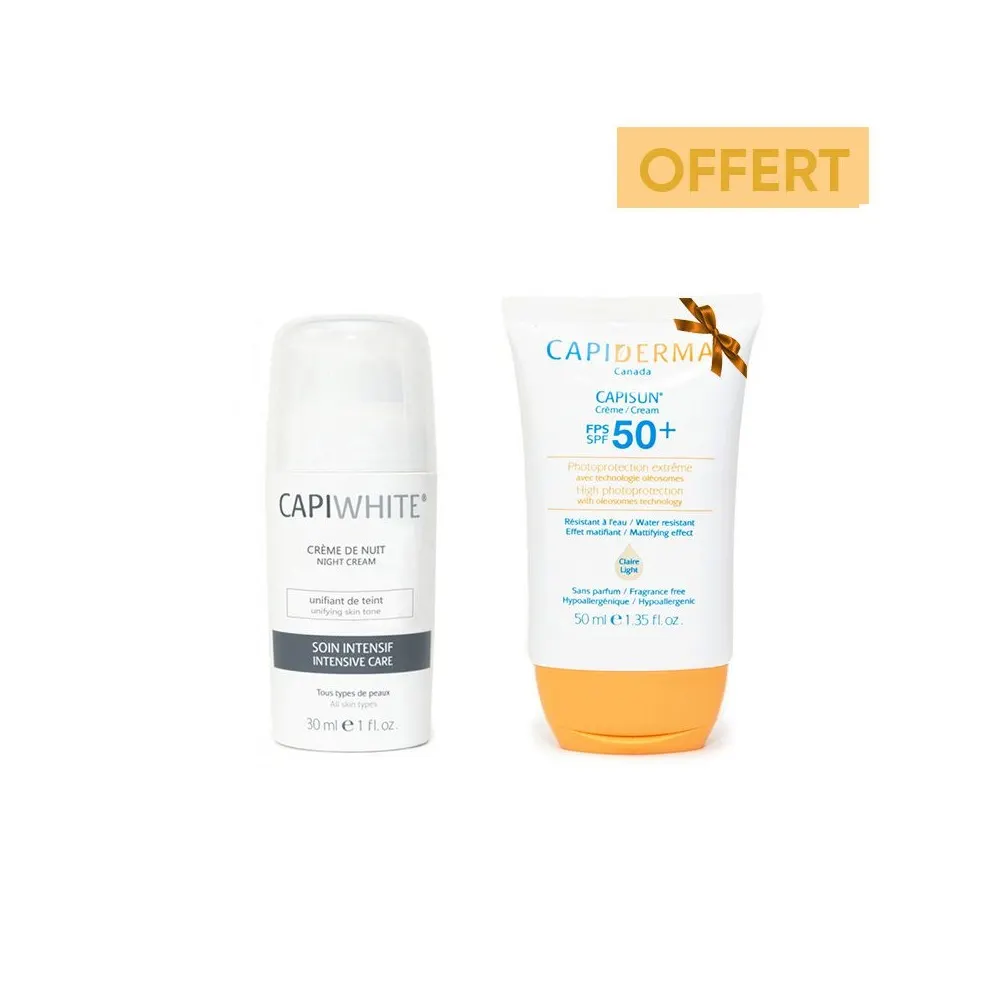 Capiderma Pack Capiwhite عناية مبيضة 35 مل + Capisun واقي SPF 50+