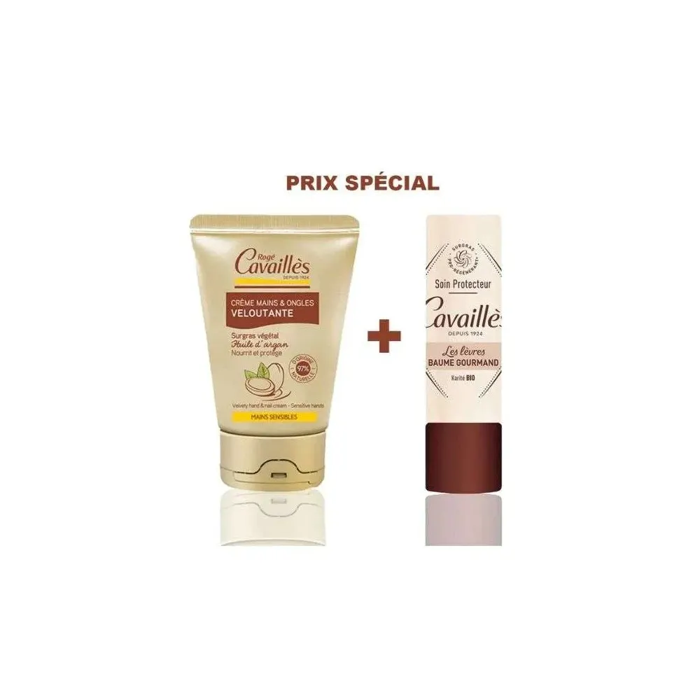 CAVAILLES PACK CREME MAINS VELOUTANTE 50ML + BAUME LEVRES GOURMAND