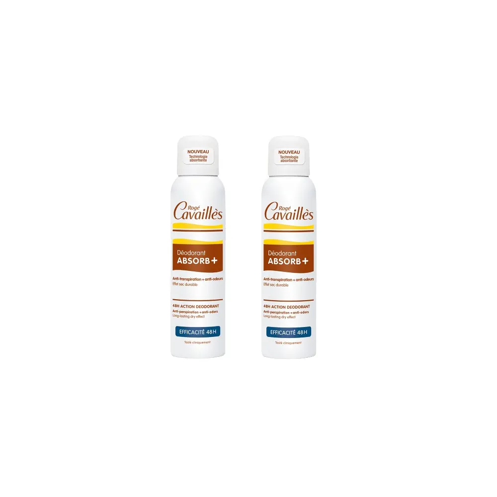 CAVAILLÈS LOT DE 2 DEODORANT ABSORB ANTI-TRANSPIRANT ET ANTI-TRACES 48H SPRAY 2x150ML