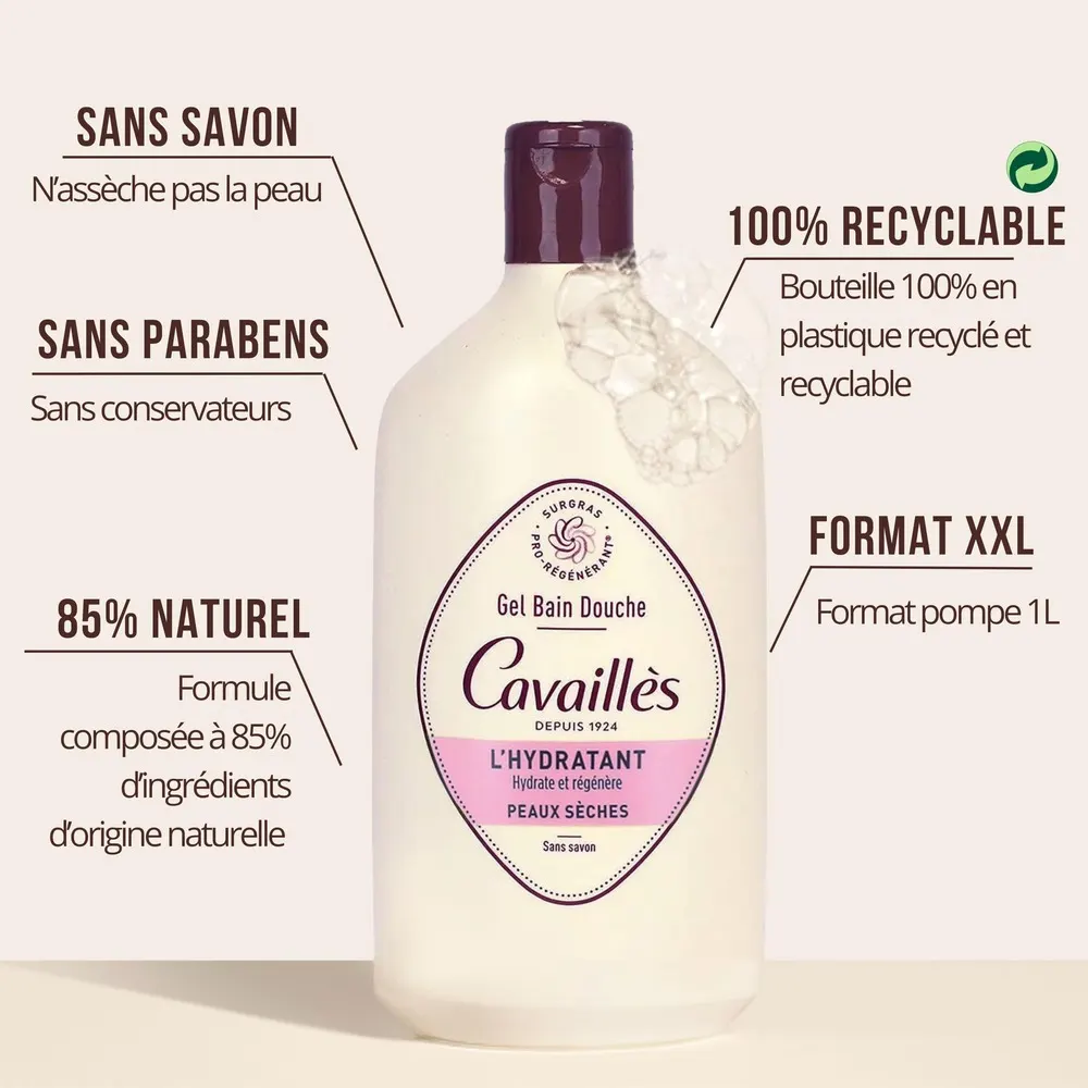 CAVAILLES GEL BAIN DOUCHE L'HYDRATANT PEAUX SÈCHES 400 ML