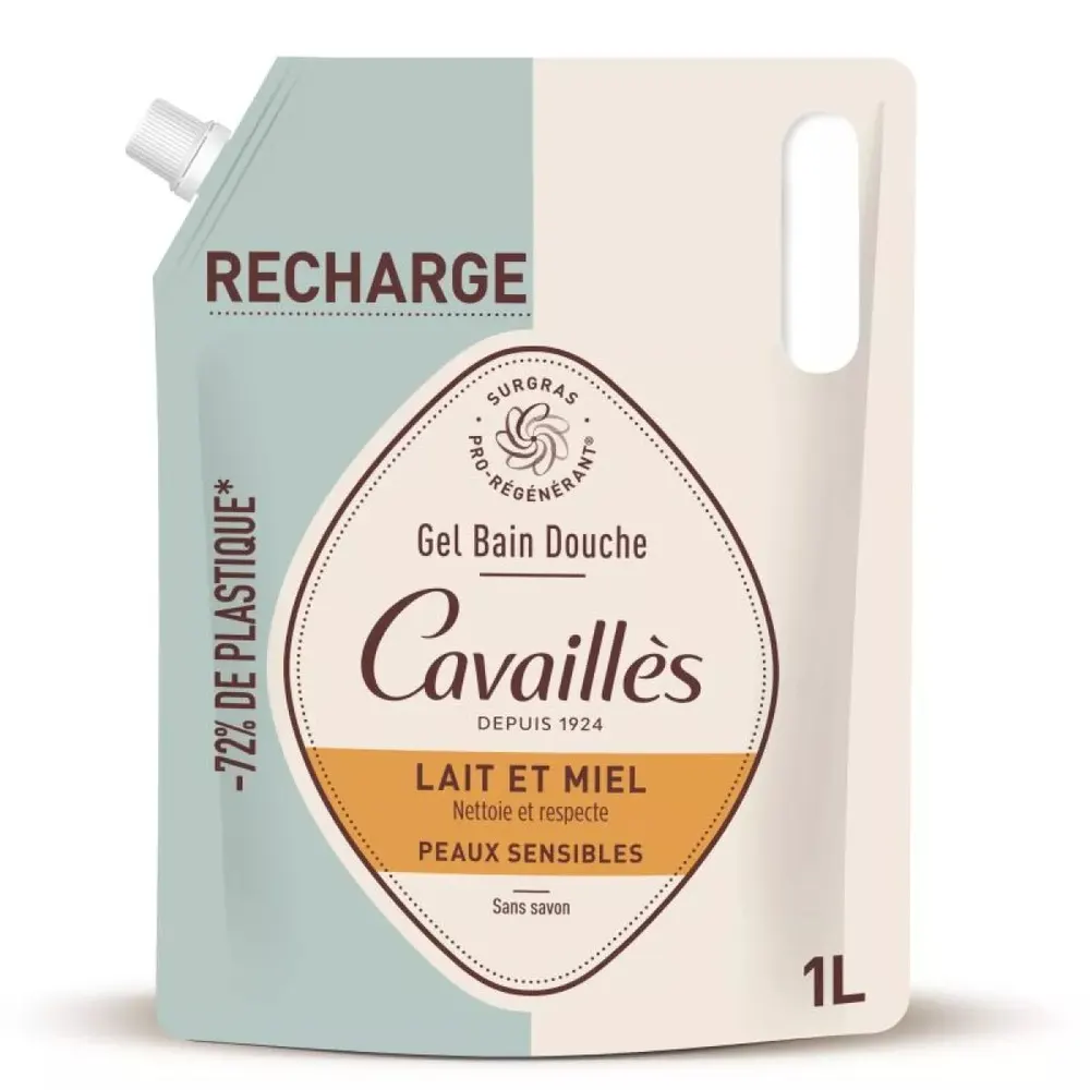 CAVAILLES GEL BAIN ET DOUCHE LAIT ET MIEL PEAUX SENSIBLES 1L