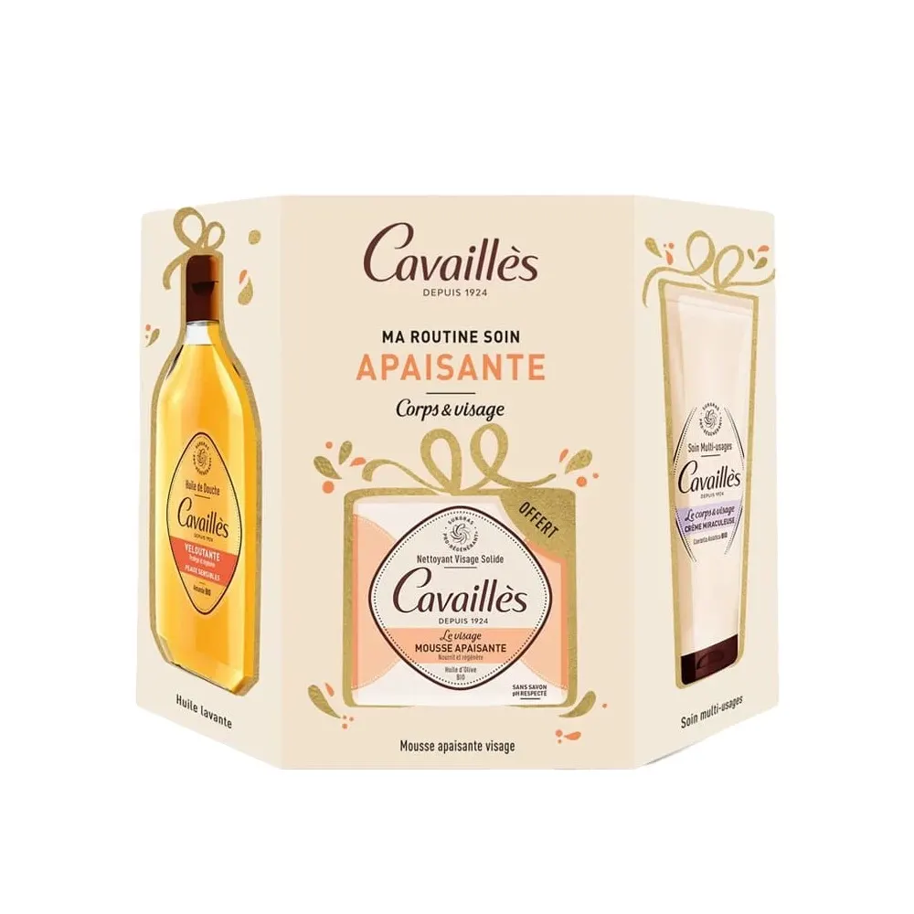Cavailles ma routine soin apaisante Creme Miraculeuse + Huile Douche Veloutante + Savon