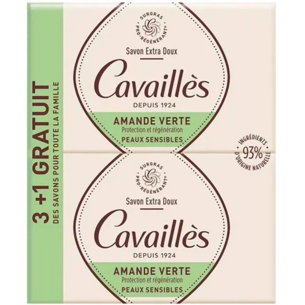 Cavailles Savon Surgras Extra Doux Amande Verte 3+1 OFFERT