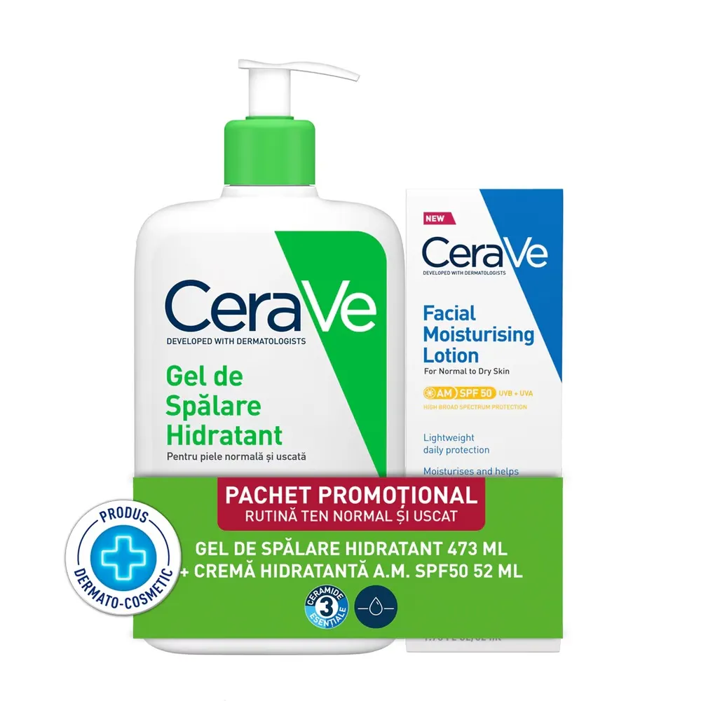 CeraVe Offre crème nettoyante hydratante 473 ml + lotion hydratante 177 ml + crème hydratante visage SPF50 52 ml