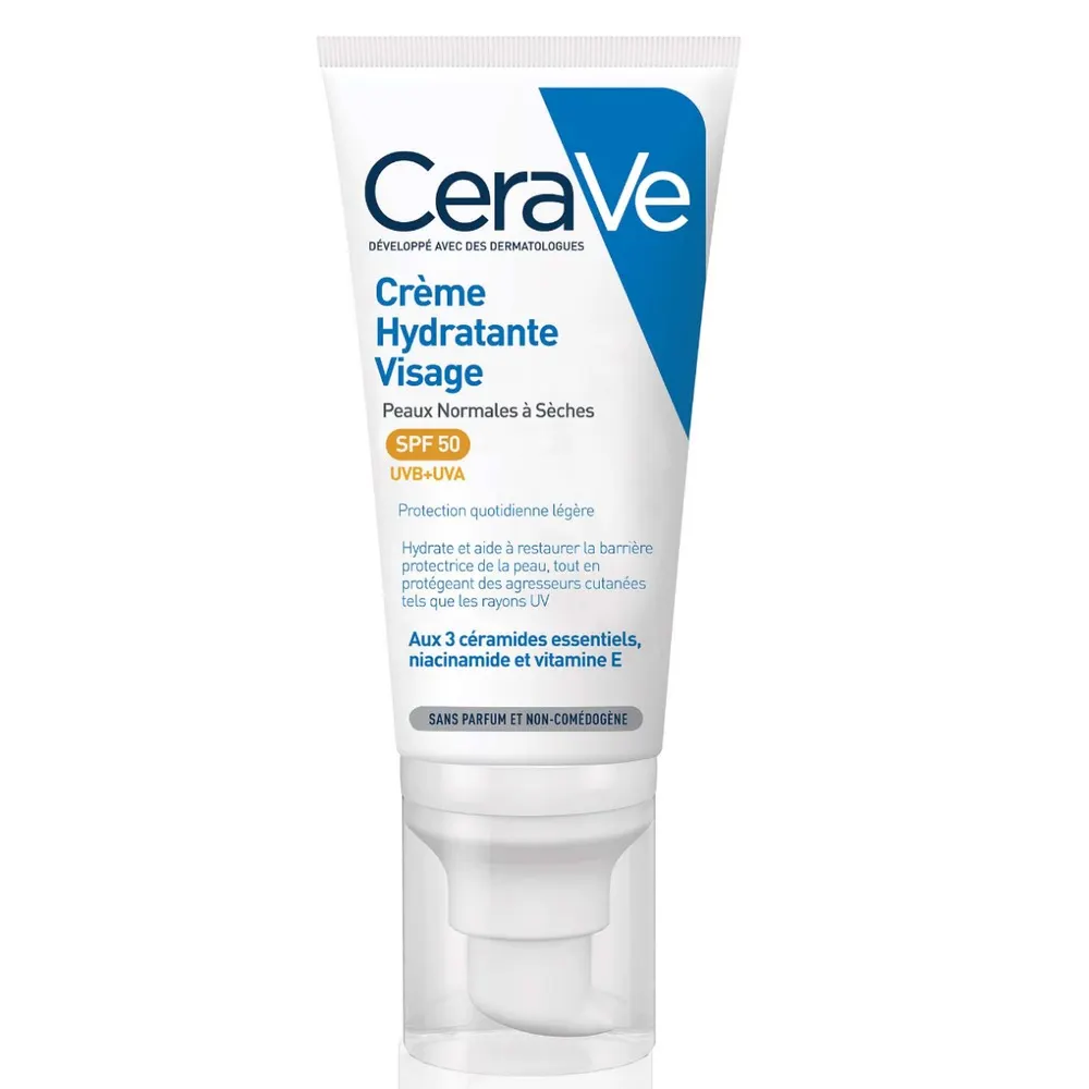 CeraVe Crème Hydratante Visage SPF 50 Peaux Normales À Sèches 52ml