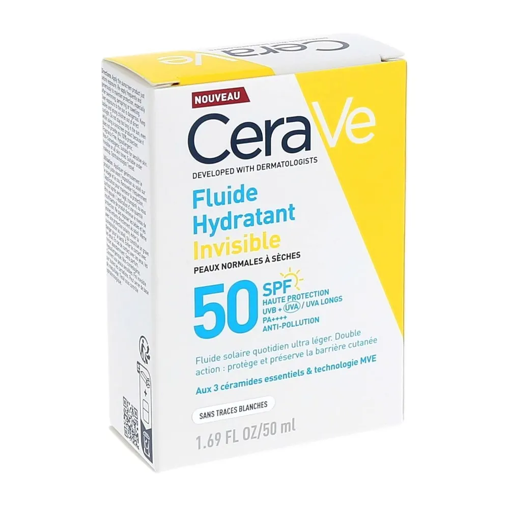 Cerave Fluide Hydratant Invisible SPF50 | Peau Normale à Sèche | 50ml