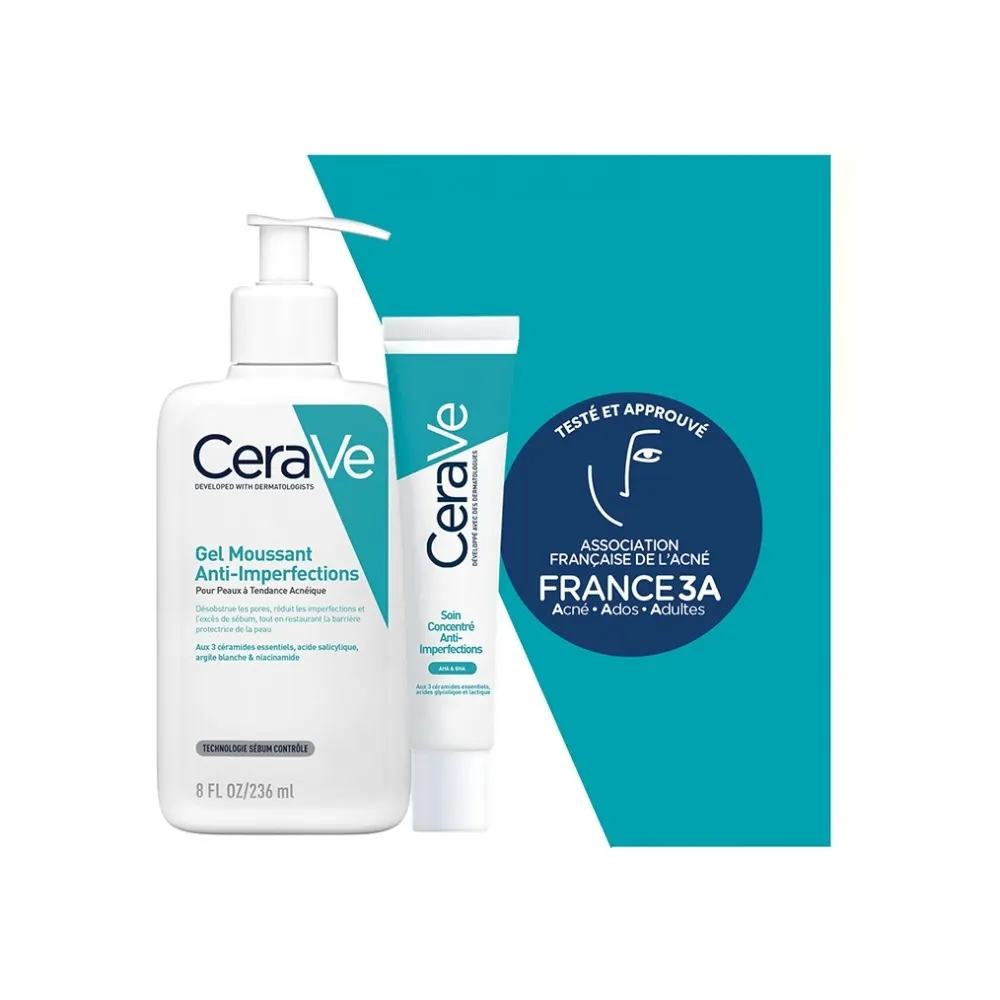 Cerave Pack gel moussant anti imperfections 236 ml + soin concentre anti imperfections 40ML