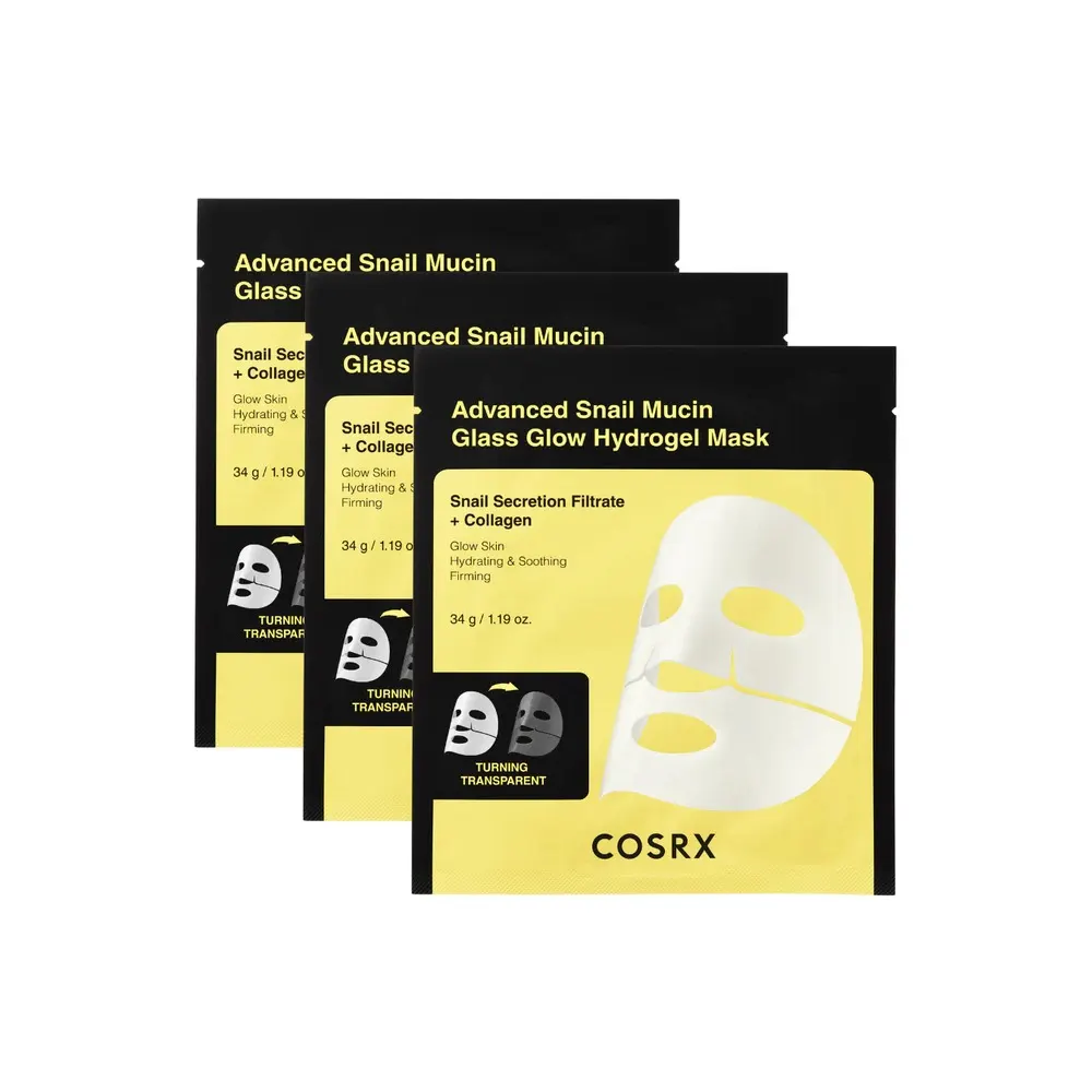 COSRX Advanced Snail Mucin Glass Glow Hydrogel Mask Pack de 3 – Masque éclat et réparateur