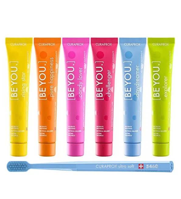 Curaprox Be You 6 Taste باقة معاجين أسنان 10 مل + فرشاة أسنان Ultra Soft