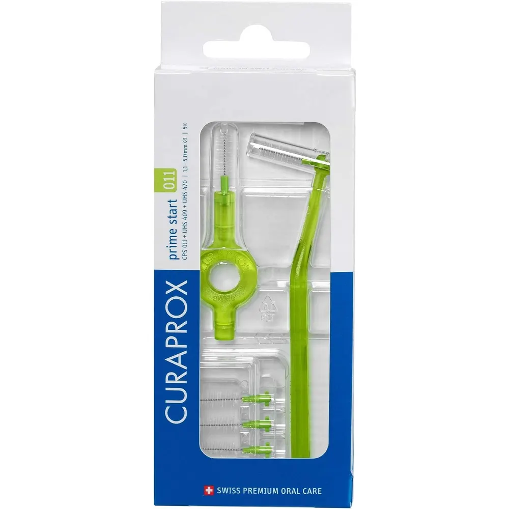 Curaprox CPS 011 Prime Start × 5 + مقبضان UHS409/451 أخضر فاتح